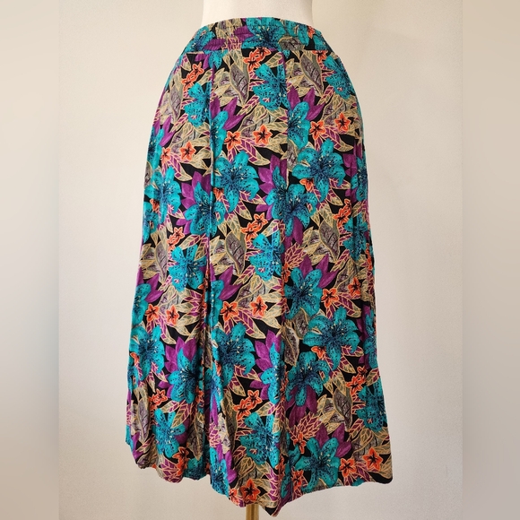 Vintage Norton McNaughton Teal and Purple Floral Teachers Skirt - Picture 2 of 9